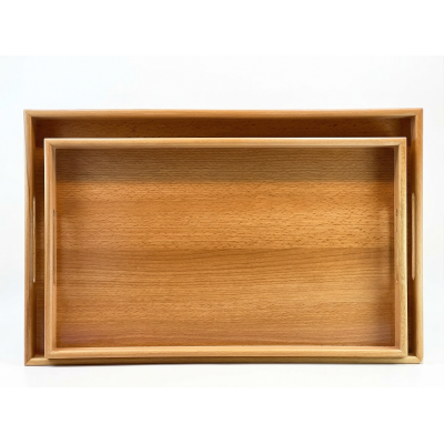 طقم صواني تقديم خشبية زان روماني قطعتين