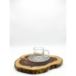 مج قهوة زجاجي مضلع مع طبق 6ق