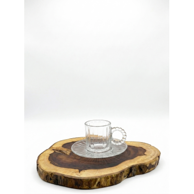 مج قهوة زجاجي مضلع مع طبق 6ق