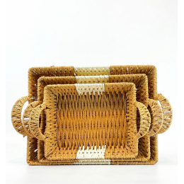 صنية حبل كتان مستطيل بيدين 3ق