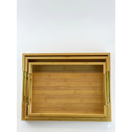 طقم صواني خشب بيد معدن 3 قطع 