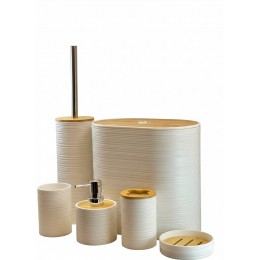 طقم إكسسوارات الحمام الملكي - سيراميك مضلع مع خشب البامبو (6 قطع)